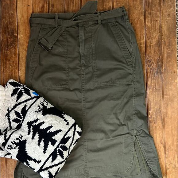 Women’s Ralph Lauren Olive Green Cotton long Midi Pencil Skirt with belt size 6 - Picture 1 of 7